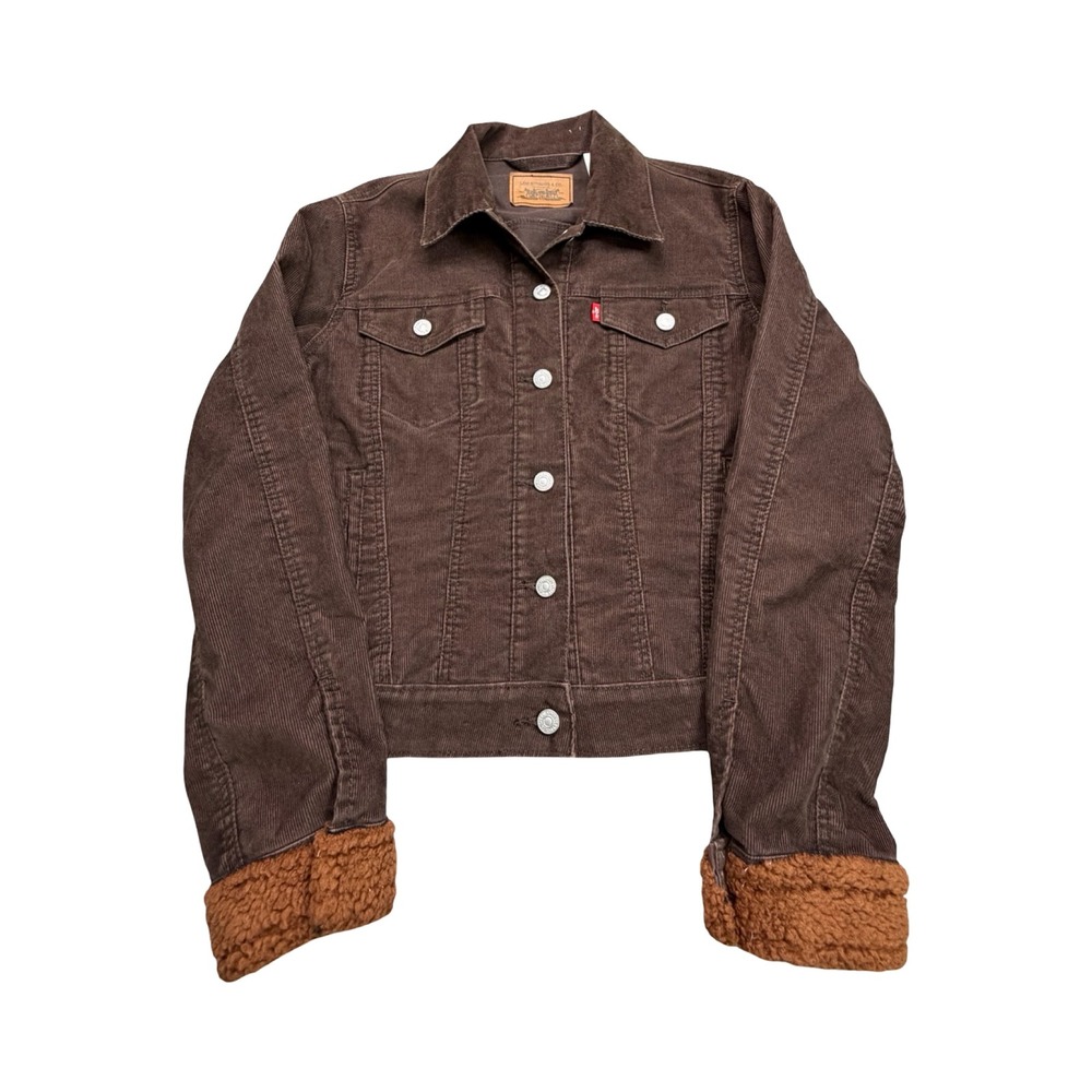 Levis Trucker Jacket Womens M Brown Corduroy Sherpa Cuff Workwear